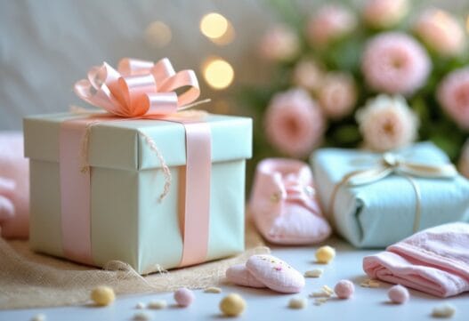 Professionelt billede af gaver til kommende mødre, uden tekst, til hjemmeside