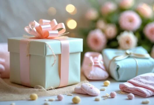 Professionelt billede af gaver til kommende mødre, uden tekst, til hjemmeside